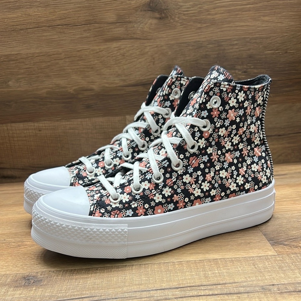 Converse Women's Floral High-Top Sneakers - Black and White - Picture 2 of 8
